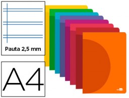 Libreta escolar Liderpapel 360° A4 48h 90g/m² pauta 2,5mm. tapa de plástico colores surtidos